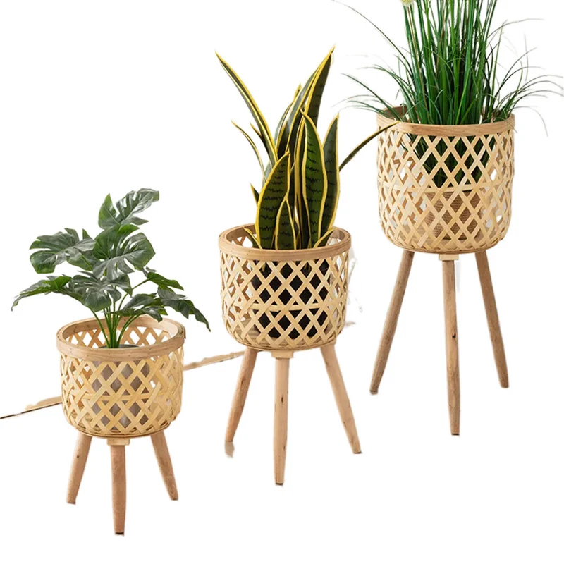 Skanto | Handgemachter Bambus-Blumentopf mit Ständer, Pflanzen- und Blumenpräsentationsregal, DIY-Aufbewahrung, Pflanzenaufsätze für Kinder, Heimdekoration