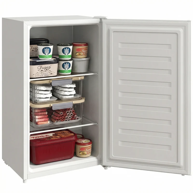 2.1 Cubic Feet Mini Freezer with Removable Shelf & Adjustable Temperature for Dormitory, White