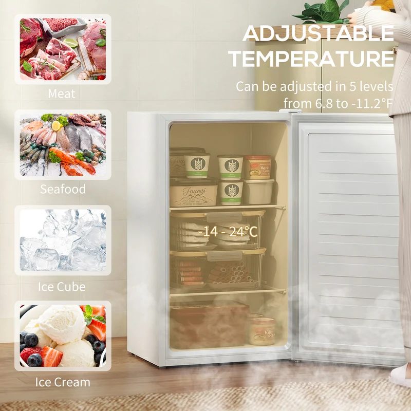 2.1 Cubic Feet Mini Freezer with Removable Shelf & Adjustable Temperature for Dormitory, White