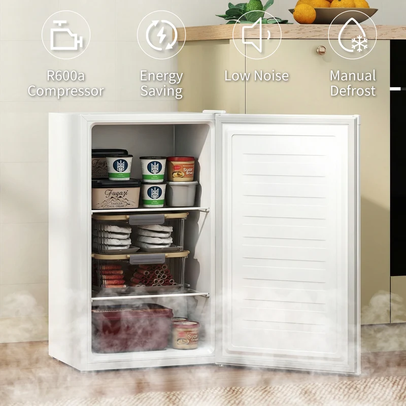 2.1 Cubic Feet Mini Freezer with Removable Shelf & Adjustable Temperature for Dormitory, White