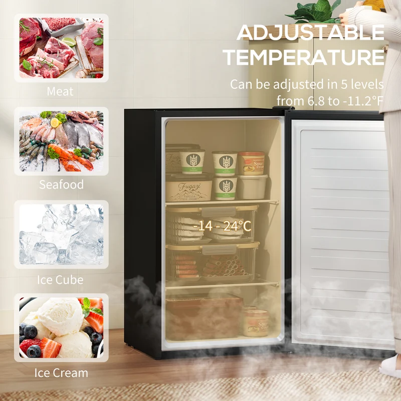 2.1 Cubic Feet Mini Freezer with Removable Shelf & Adjustable Temperature for Dormitory, Black