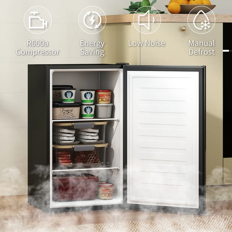 2.1 Cubic Feet Mini Freezer with Removable Shelf & Adjustable Temperature for Dormitory, Black