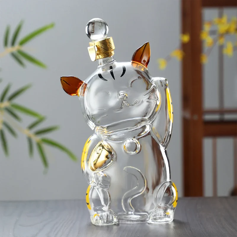 Skanto | Karaffe aus Glas in Katzenform mit Korken, Getränkespender, 1000ml für Dinnerpartys, Dekoration, Geschenk