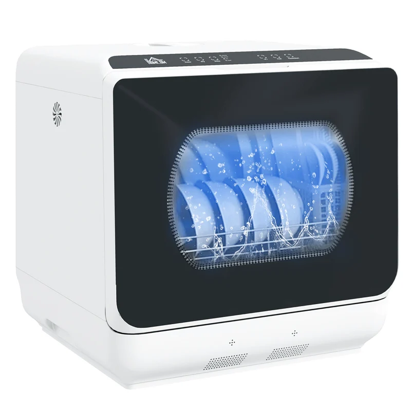 Compact 4-Setting Portable Dishwasher with 5 Wash Programs for Apartments and RVs, White & Black