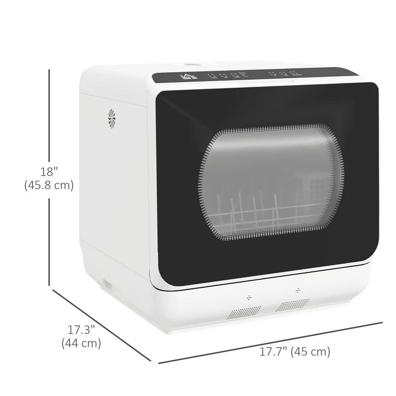 Compact 4-Setting Portable Dishwasher with 5 Wash Programs for Apartments and RVs, White & Black