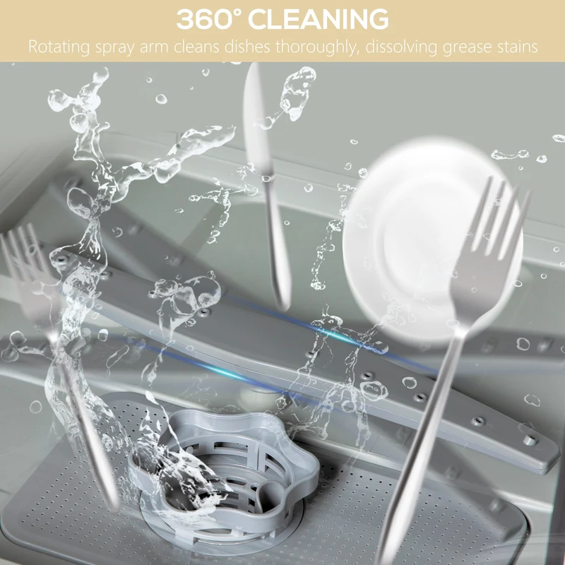 Compact 4-Setting Portable Dishwasher with 5 Wash Programs for Apartments and RVs, White & Black