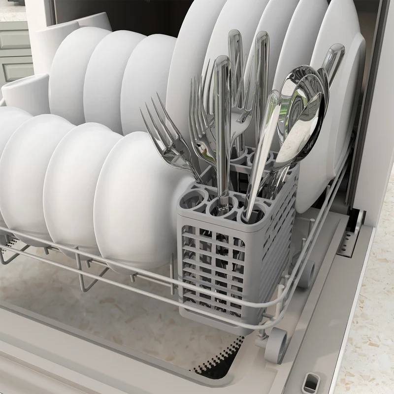 Compact 4-Setting Portable Dishwasher with 5 Wash Programs for Apartments and RVs, White & Black