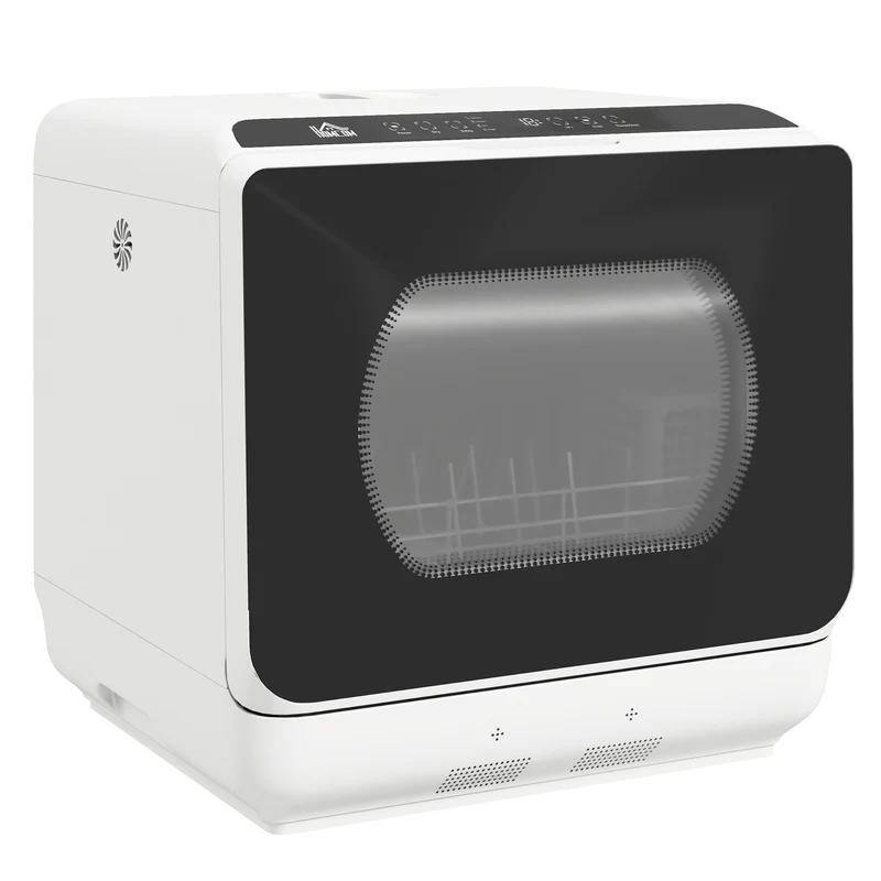 Compact 4-Setting Portable Dishwasher with 5 Wash Programs for Apartments and RVs, White & Black