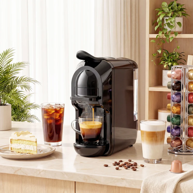 Multifunctional 3-in-1 Espresso & Coffee Capsule Machine for Home Office, Black