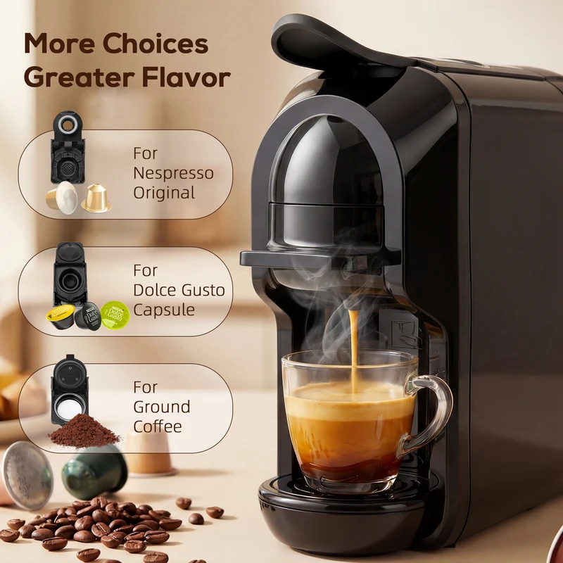 Multifunctional 3-in-1 Espresso & Coffee Capsule Machine for Home Office, Black