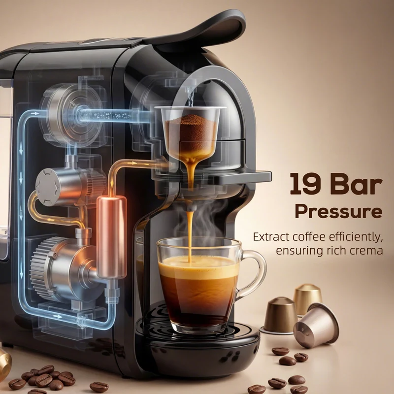Multifunctional 3-in-1 Espresso & Coffee Capsule Machine for Home Office, Black