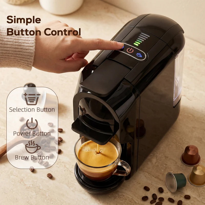 Multifunctional 3-in-1 Espresso & Coffee Capsule Machine for Home Office, Black