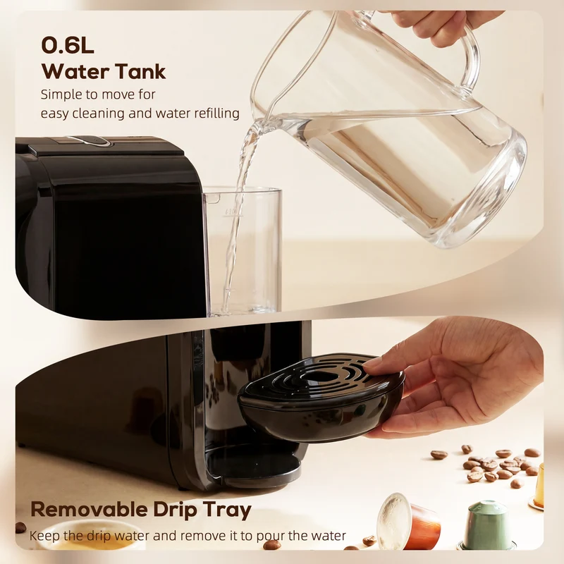 Multifunctional 3-in-1 Espresso & Coffee Capsule Machine for Home Office, Black