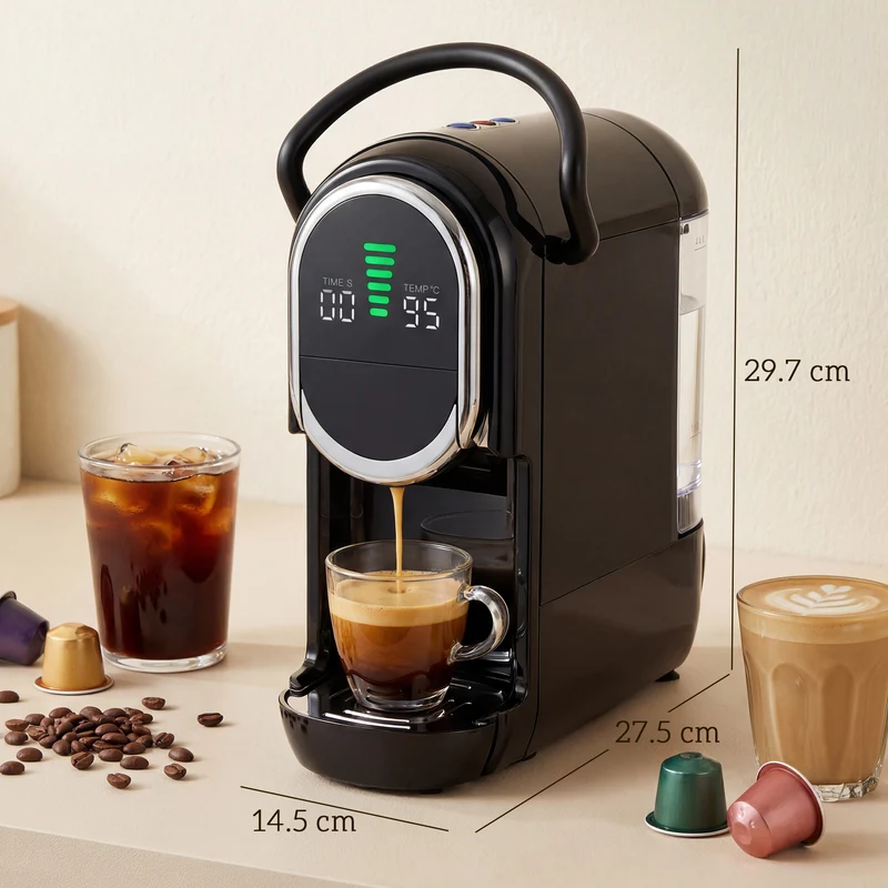 Pod Coffee Machine Pro 3-in-1 Espresso & Coffee Maker with Fast Heating, Black
