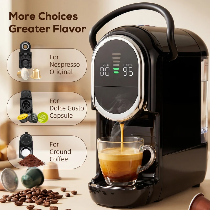 Pod Coffee Machine Pro 3-in-1 Espresso & Coffee Maker with Fast Heating, Black