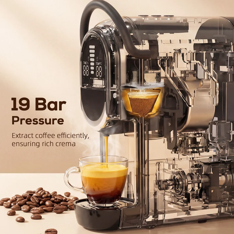 Pod Coffee Machine Pro 3-in-1 Espresso & Coffee Maker with Fast Heating, Black