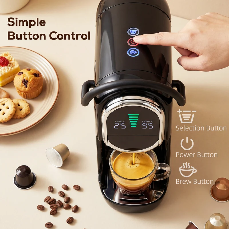 Pod Coffee Machine Pro 3-in-1 Espresso & Coffee Maker with Fast Heating, Black