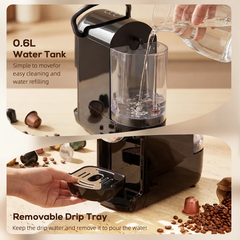 Pod Coffee Machine Pro 3-in-1 Espresso & Coffee Maker with Fast Heating, Black