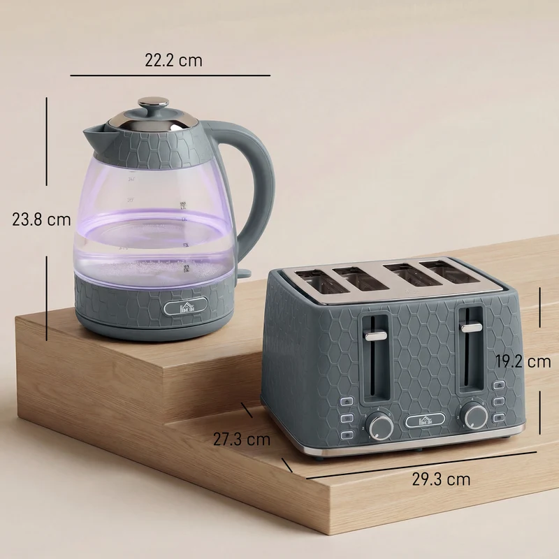 Dual-Speed Breakfast Combo: 4-Slice Toaster & 1.7L Quick-Boil Kettle, Grey