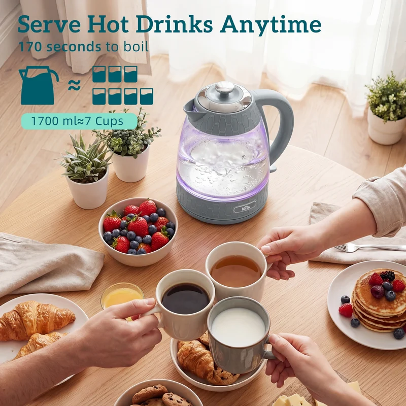 Dual-Speed Breakfast Combo: 4-Slice Toaster & 1.7L Quick-Boil Kettle, Grey