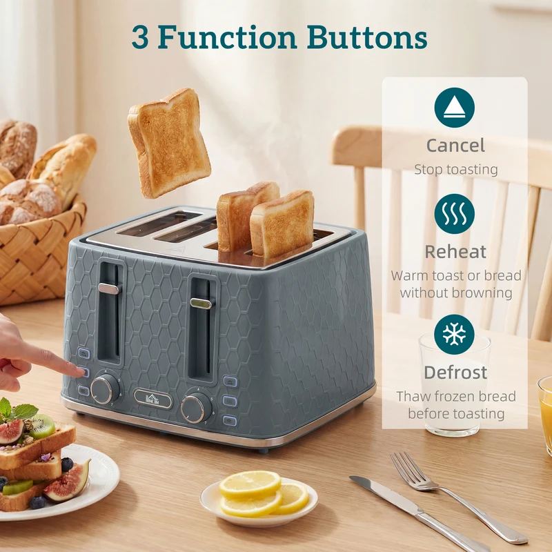 Dual-Speed Breakfast Combo: 4-Slice Toaster & 1.7L Quick-Boil Kettle, Grey