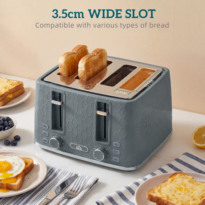 Dual-Speed Breakfast Combo: 4-Slice Toaster & 1.7L Quick-Boil Kettle, Grey