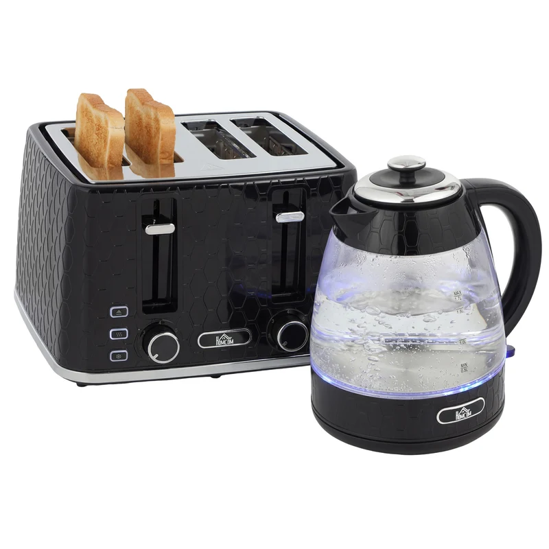 Dual-Speed Breakfast Combo: 4-Slice Toaster & 1.7L Quick-Boil Kettle, Black