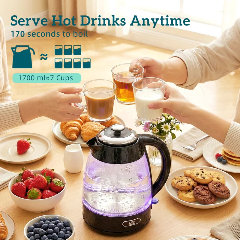Dual-Speed Breakfast Combo: 4-Slice Toaster & 1.7L Quick-Boil Kettle, Black