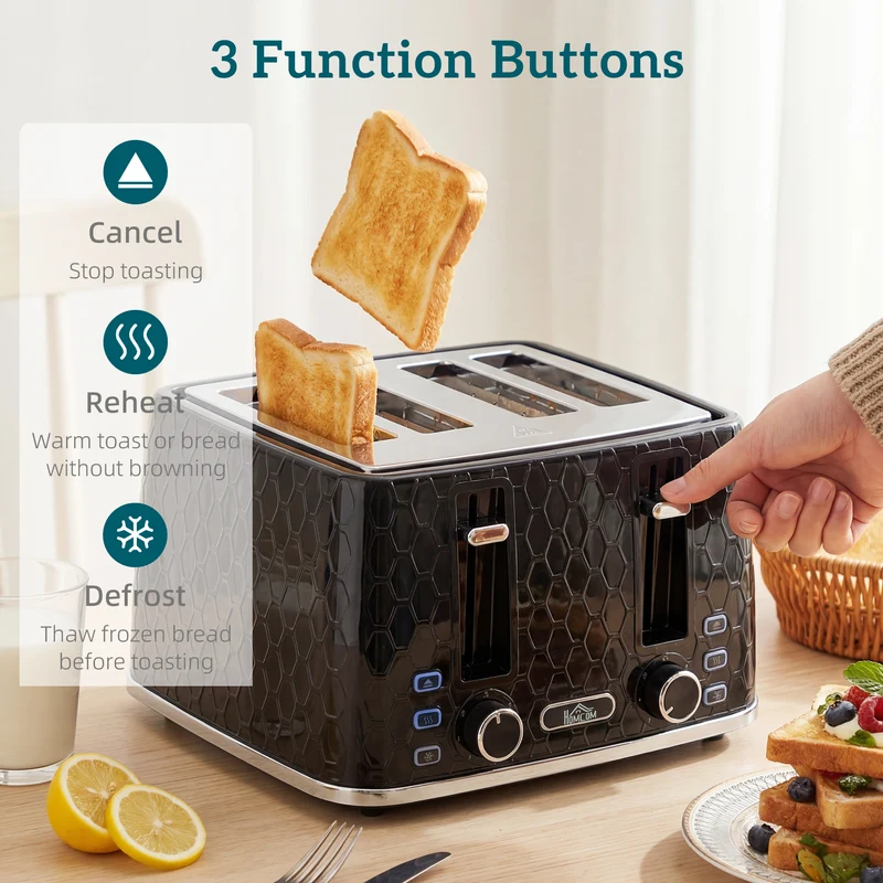 Dual-Speed Breakfast Combo: 4-Slice Toaster & 1.7L Quick-Boil Kettle, Black