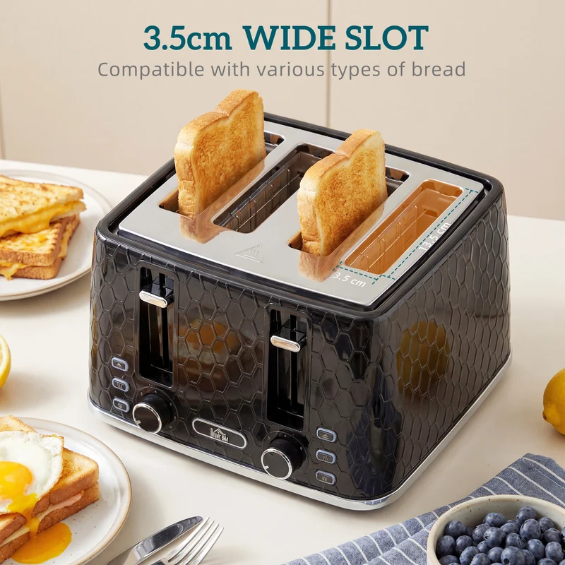 Dual-Speed Breakfast Combo: 4-Slice Toaster & 1.7L Quick-Boil Kettle, Black