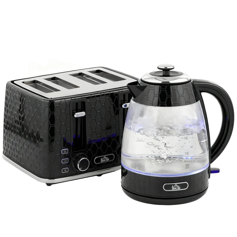 Dual-Speed Breakfast Combo: 4-Slice Toaster & 1.7L Quick-Boil Kettle, Black