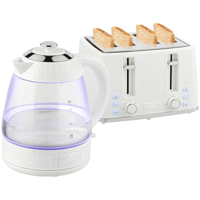 Dual-Speed Breakfast Combo: 4-Slice Toaster & 1.7L Quick-Boil Kettle, Cream White