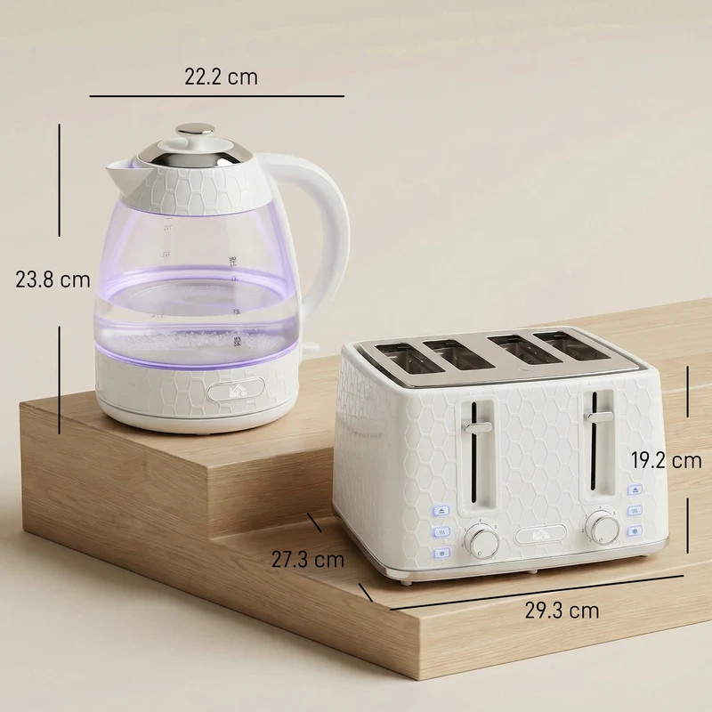 Dual-Speed Breakfast Combo: 4-Slice Toaster & 1.7L Quick-Boil Kettle, Cream White