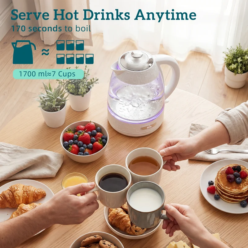 Dual-Speed Breakfast Combo: 4-Slice Toaster & 1.7L Quick-Boil Kettle, Cream White