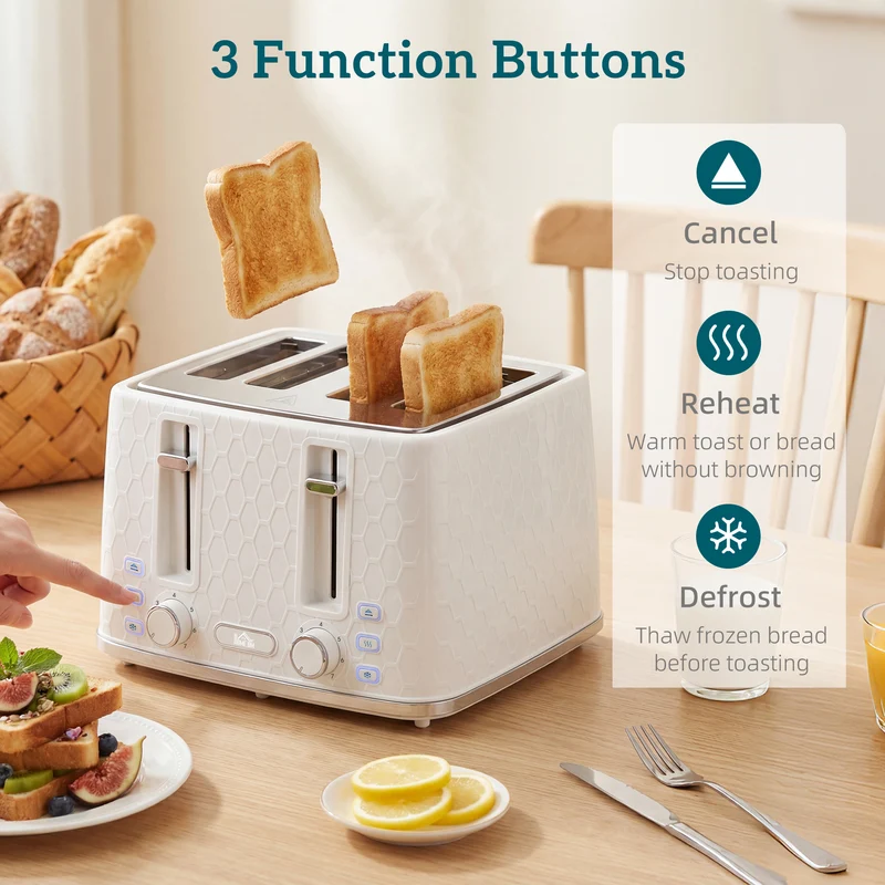 Dual-Speed Breakfast Combo: 4-Slice Toaster & 1.7L Quick-Boil Kettle, Cream White