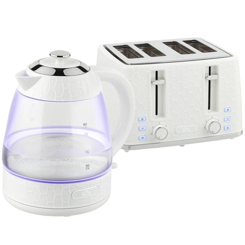 Dual-Speed Breakfast Combo: 4-Slice Toaster & 1.7L Quick-Boil Kettle, Cream White