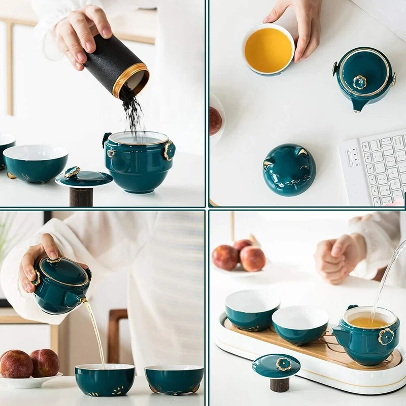 Skanto | Keramik Glückskatze Kuai Ke Tasse – Porzellantassen mit Sieb, Filter und Deckel, tragbares Tee-/Kaffee-Set für Büro, Reisen, Teebereiter