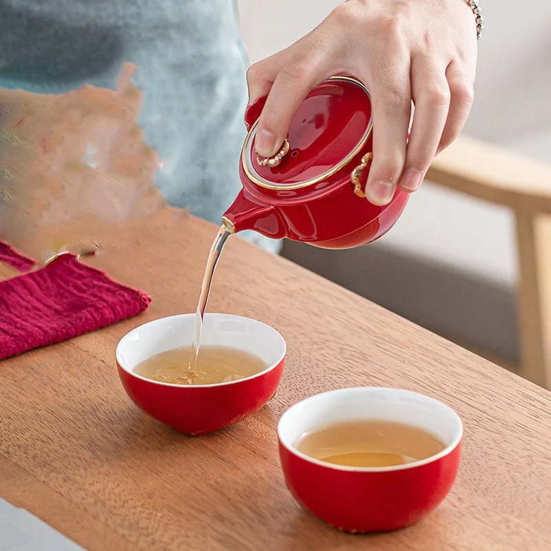 Skanto | Keramik Glückskatze Kuai Ke Tasse – Porzellantassen mit Sieb, Filter und Deckel, tragbares Tee-/Kaffee-Set für Büro, Reisen, Teebereiter
