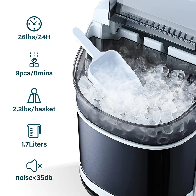 This self-cleaning ice making machine can make ice in 6 minutes.