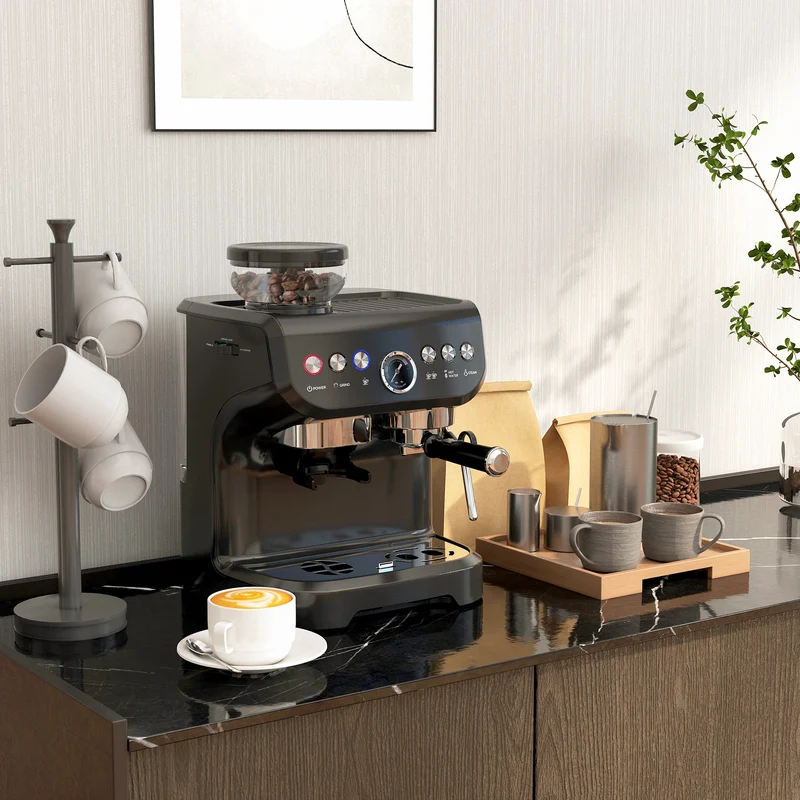 Espresso Machine 15 Bar, Coffee Maker with Milk Frother, Fast Heating & Adjustable Temp, Black