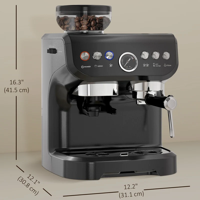 Espresso Machine 15 Bar, Coffee Maker with Milk Frother, Fast Heating & Adjustable Temp, Black