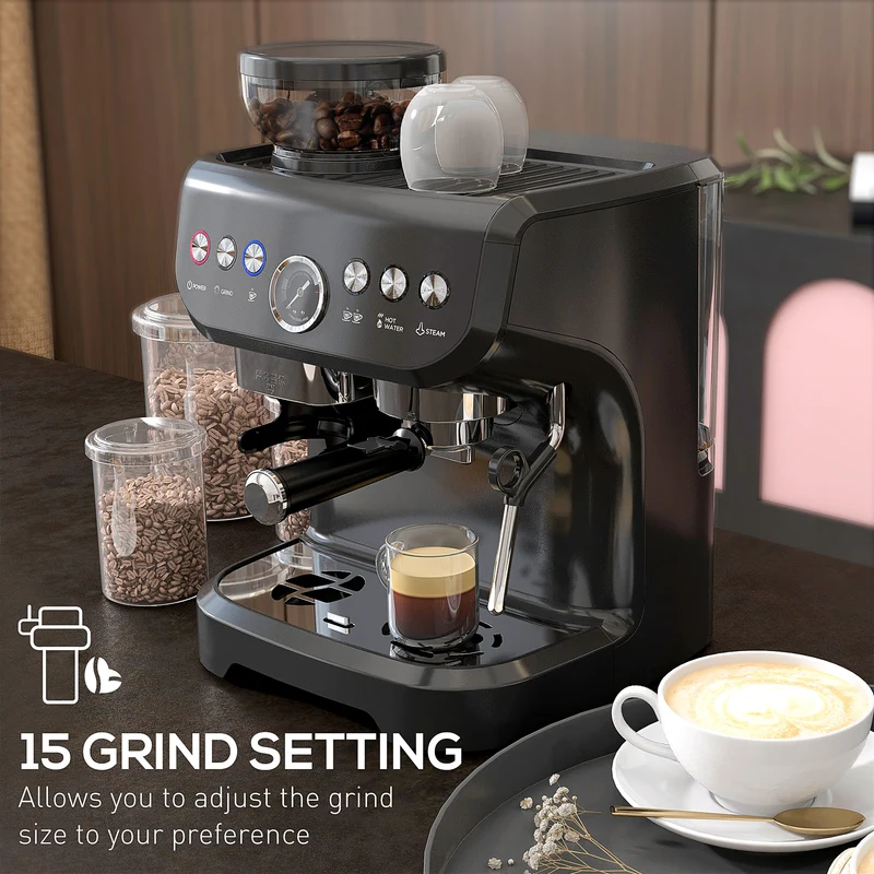 Espresso Machine 15 Bar, Coffee Maker with Milk Frother, Fast Heating & Adjustable Temp, Black