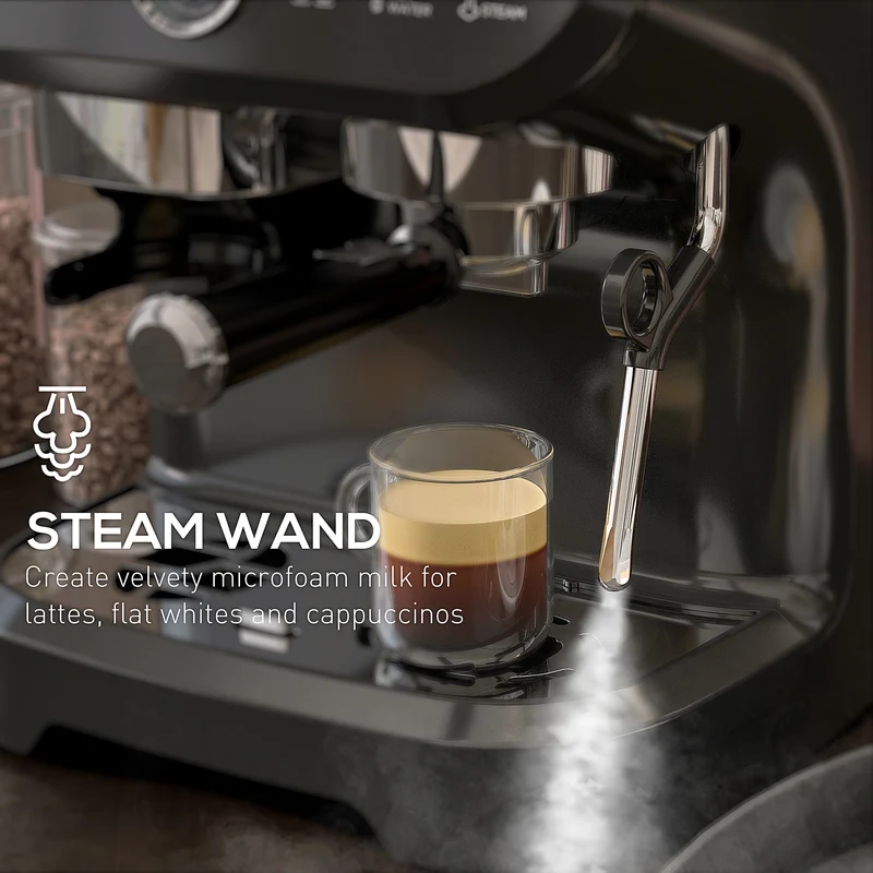 Espresso Machine 15 Bar, Coffee Maker with Milk Frother, Fast Heating & Adjustable Temp, Black