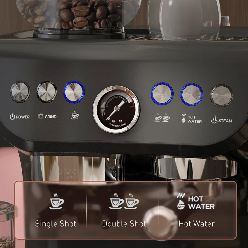 Espresso Machine 15 Bar, Coffee Maker with Milk Frother, Fast Heating & Adjustable Temp, Black