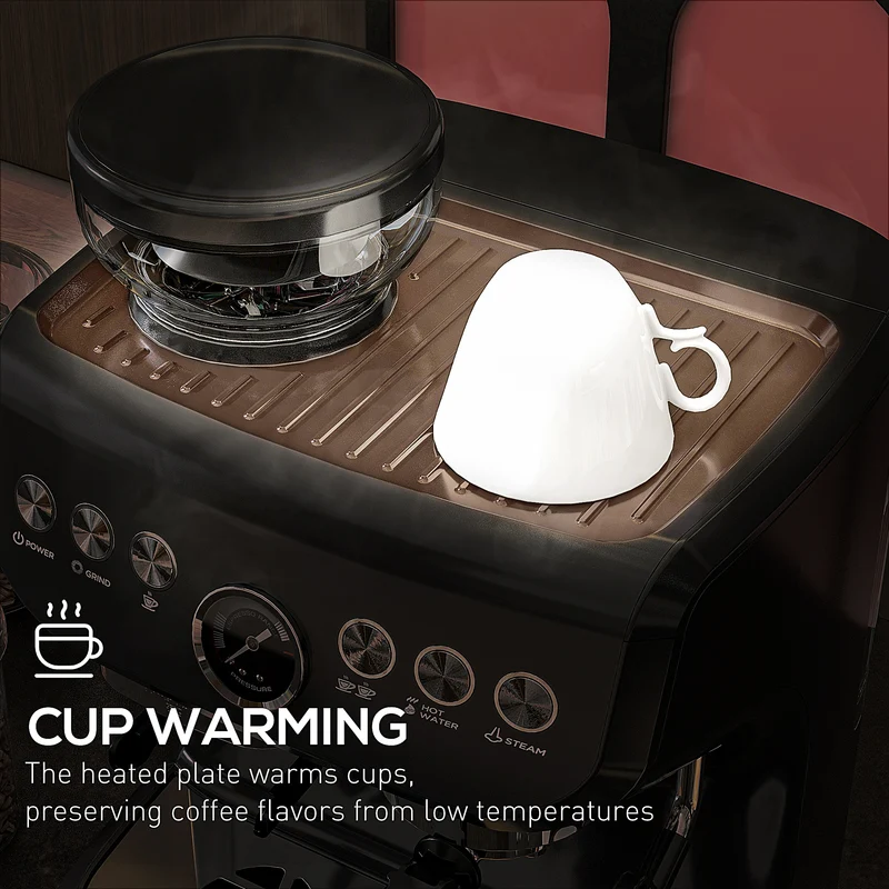 Espresso Machine 15 Bar, Coffee Maker with Milk Frother, Fast Heating & Adjustable Temp, Black