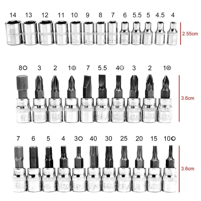 46tlg Steckschlüssel Satz 1/4" Knarrenkasten Ratschenkasten Nusssätze
