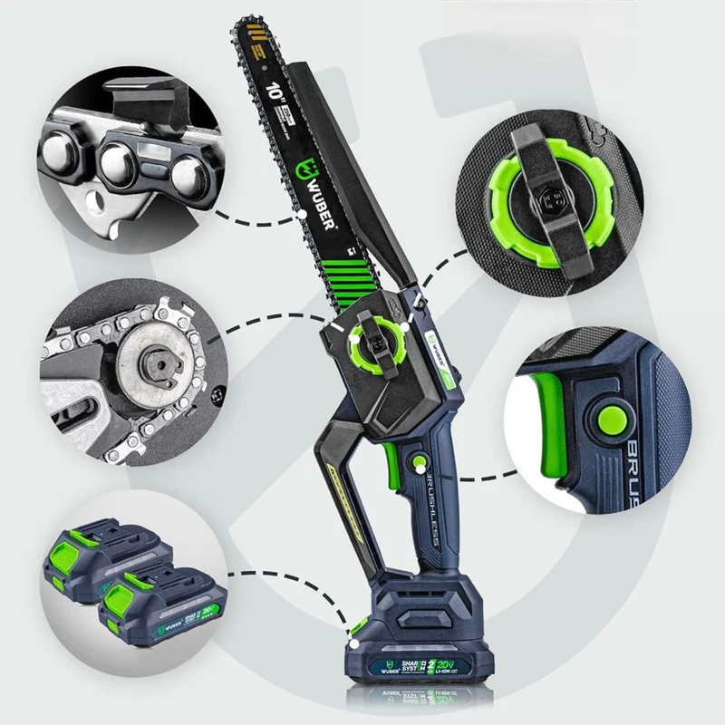 Akku Mini Kettensäge 2x Akku 2x Schwert Motorsäge Säge Handwerk