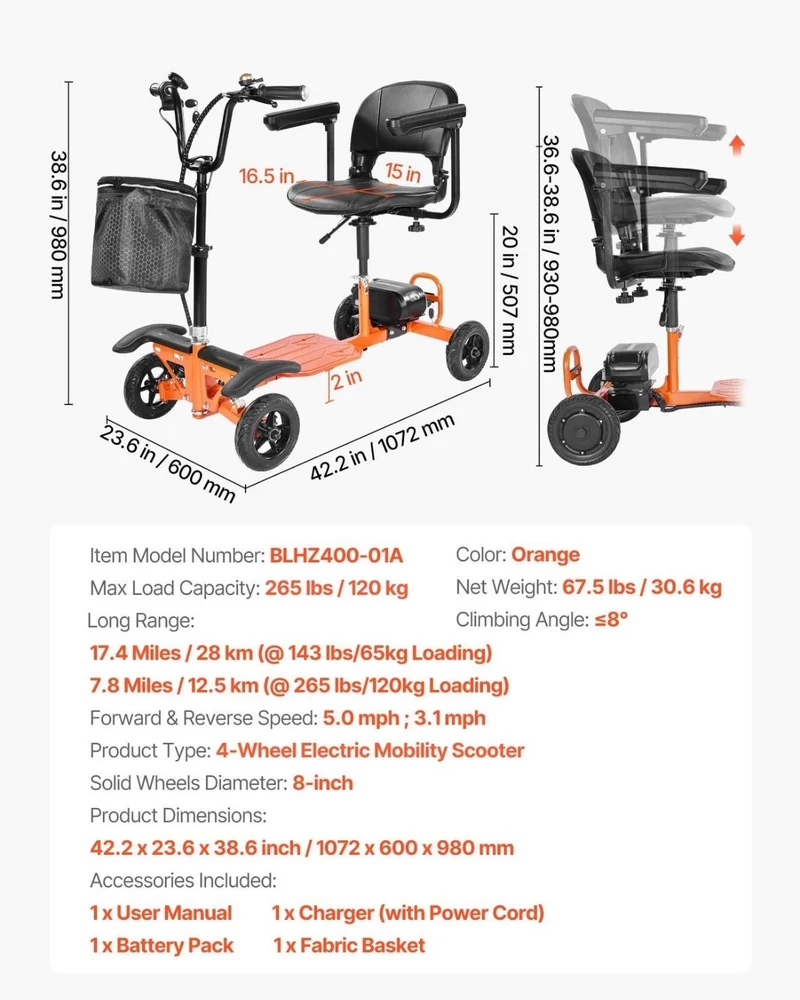 4 Rad Elektromobil klappbar Mobilitätsroller Seniorenmobil 120kg