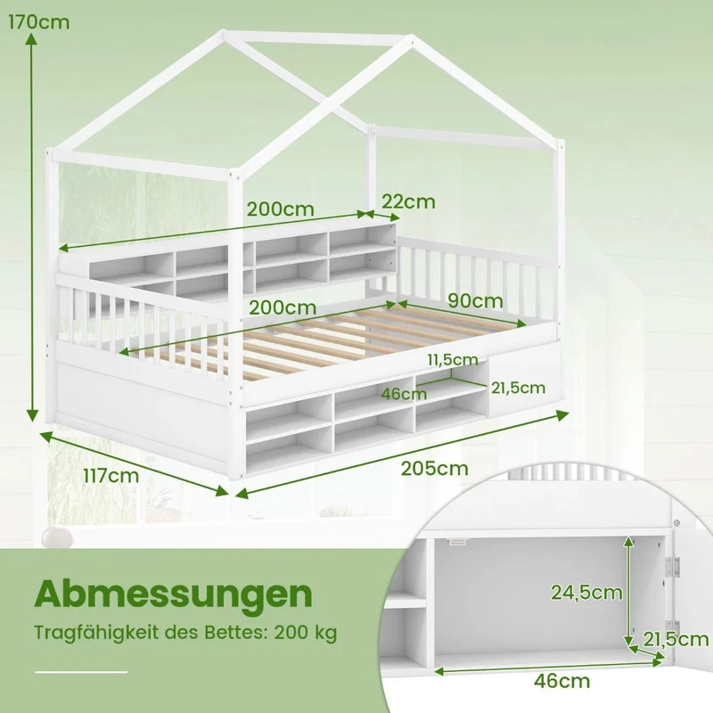 Hausbett Kinderbett 90x200cm Kinderzimmer Bett Doppelbett