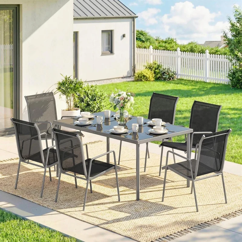 Gartenmöbel Set Sitzgruppe 150x90cm Tisch 6 Stühlen